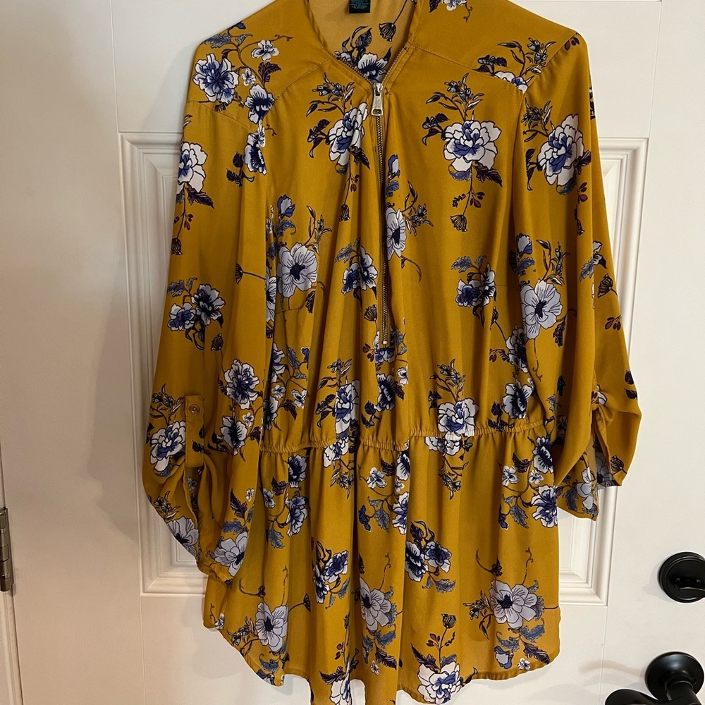 Plus size mustard and floral top